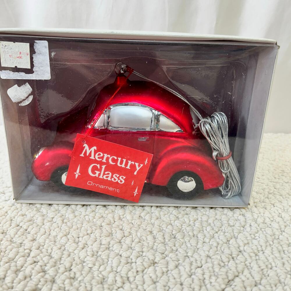 Dept 56 VW Bug Mercury Glass Christmas Ornament Red Handpainted Volkswagen Boxed